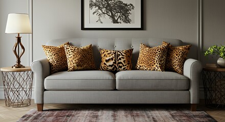 Sofa with Leopard Print Pillows