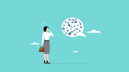 information with technical words or language that is difficult to understand, information that is complicated concept, information with jargon words in speech bubble that make woman confused © Vanz Studio
