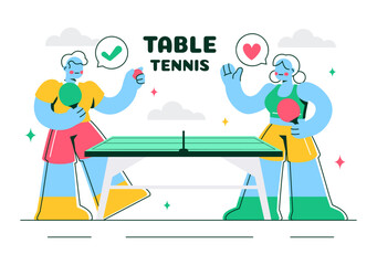 Playing Table Tennis Sports Vector Illustration Featuring Racket and Ball of Ping Pong Game Match, Hitting a Plastic Ball in a Flat Style Background