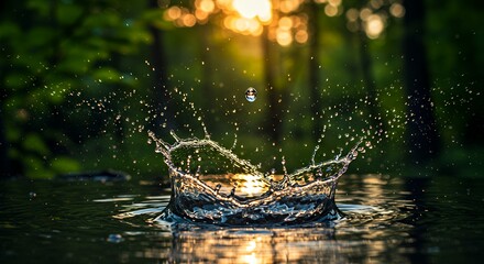 Water Splash in Lake at Sunset