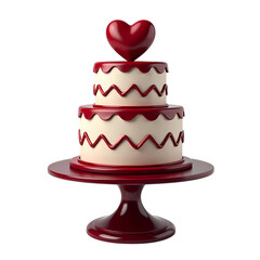 A two tiered cake with red heart topper on a cake stand dark isolated on transparent background