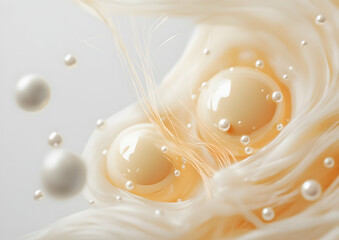 Creamy liquid with pearls and hair