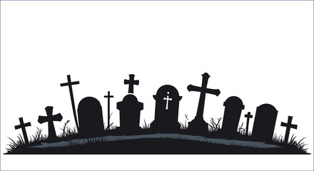 Halloween Cemetery Tombstones Graveyard Vector Illustration Silhouette For Spooky Designs