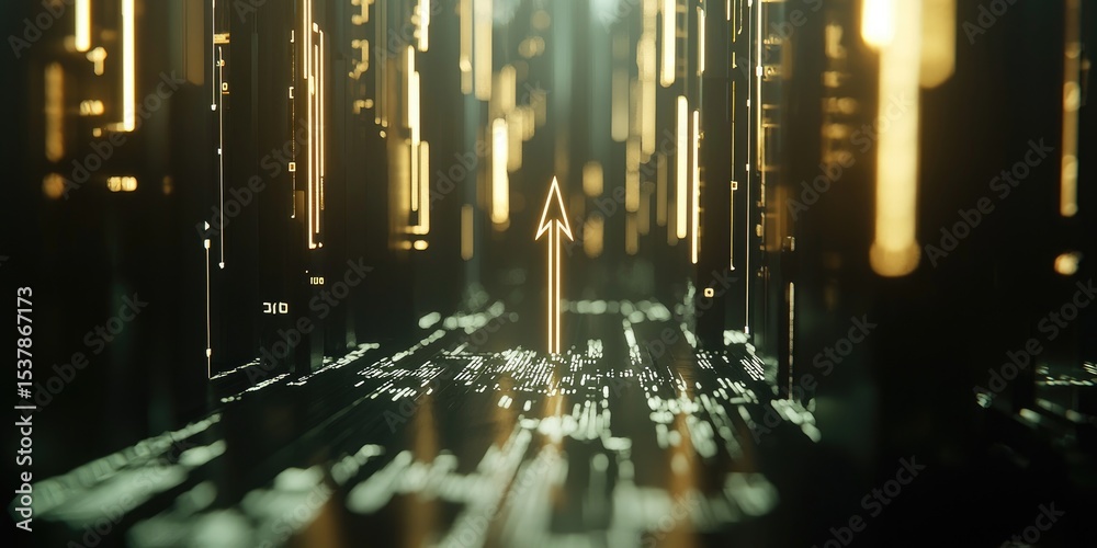 Poster A futuristic data chart showing the progress of digital transformation, with arrows pointing upwards and digital elements representing technological growth.