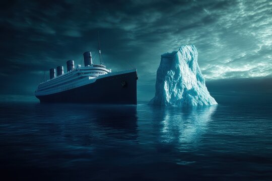 Titanic Ship colliding with Iceberg in Ocean Tragedy