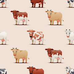 Seamless vector pattern featuring stylized  cow in a modern, whimsical design. Perfect for textiles, wallpapers, wrapping paper, and digital backgrounds. Fully editable, scalable, ideal for nature