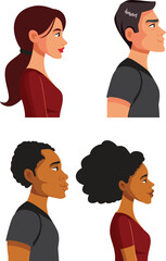 Profiles of Diverse Multi Ethnic Group of People Vector Illustration. Set of man and women friends isolated on a white background 

