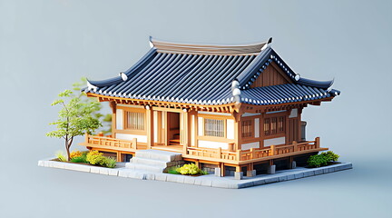 Fototapeta premium 3D isometric Korean traditional house