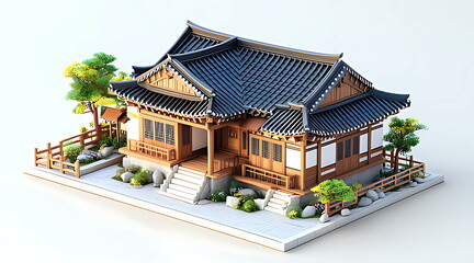 3D isometric Korean traditional house
