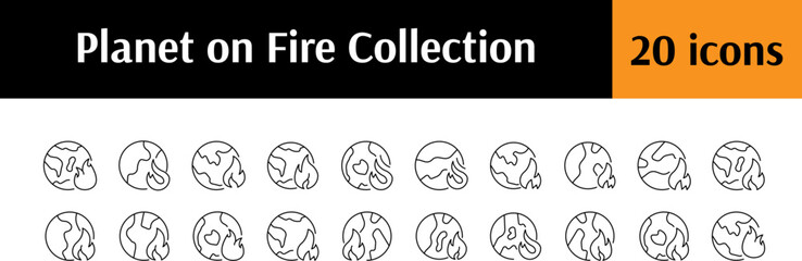Planet on Fire Modern Outline Style Icons for Design, Cards, Apps, Social Networks