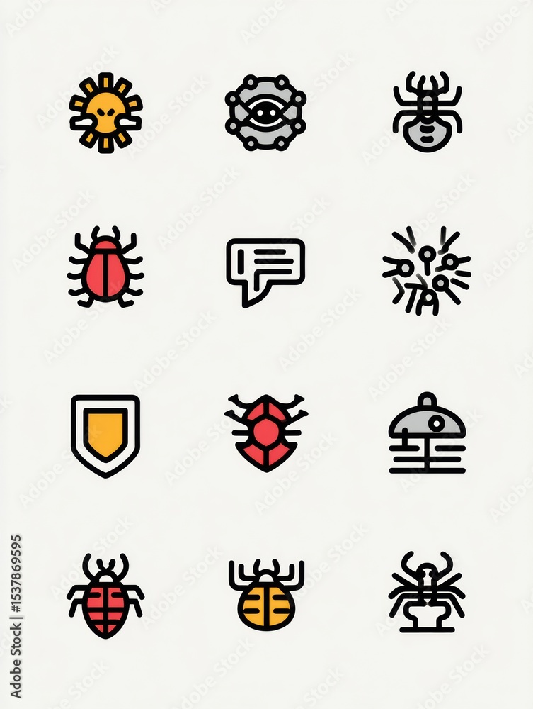 Poster variety of malware types illustrated with simple, neutral icons for easy understanding of cybersecur