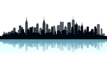 Naklejka premium House Vector. Cityscape, vector background, black silhouette on white background, sunny day, clear blue sky.