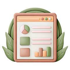 A stylized analytics dashboard displays charts, graphs, and data elements with green and peach tones, framed by leaves to symbolize eco-friendly data insights.