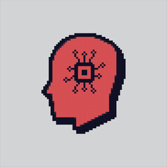 Pixel art illustration Chip Head. Pixelated AI head. Futuristic Chip Head Artificial Intelligence Icon pixelated for the pixel art game and icon for website and video game. old school retro.