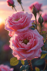 Macro flower image of blooming rose with pink color tones taken in garden afternoon sun aesthetic floral photography for wallpaper background