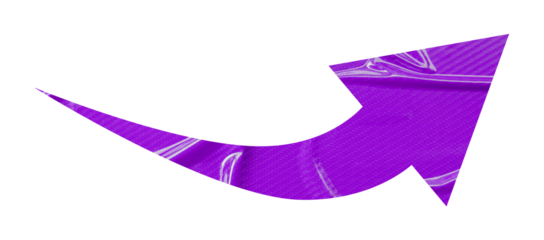Purple crumpled paper arrow isolated on transparent background