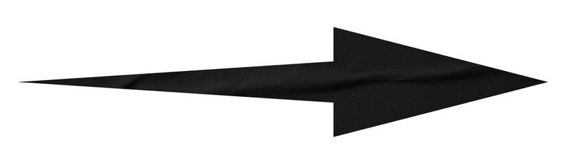 Black crumpled paper arrow isolated on transparent background.