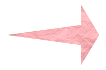 Pink crumpled paper arrow isolated on transparent background