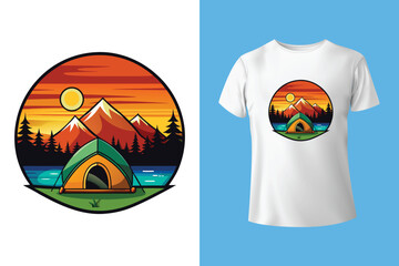 Outdoor adventure badge set featuring camping quotes and forest illustrations. Perfect for t-shirt designs, stickers, travel gear, or hiking-themed merchandise.