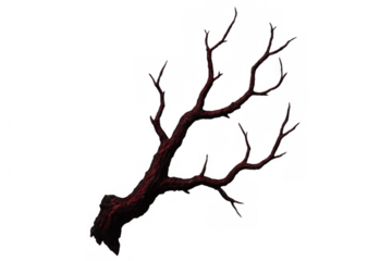 Photorealistic 3d rendering depicting sharp-edged red dry branch stretching elegantly, revealing textural nuances against translucent backdrop