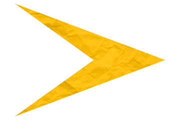 Yellow crumpled paper arrow isolated on transparent background