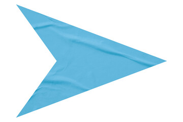 Light blue crumpled paper arrow isolated on transparent background