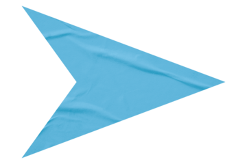 Light blue crumpled paper arrow isolated on transparent background