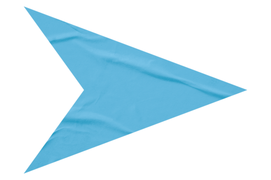 Light blue crumpled paper arrow isolated on transparent background - Powered by Adobe