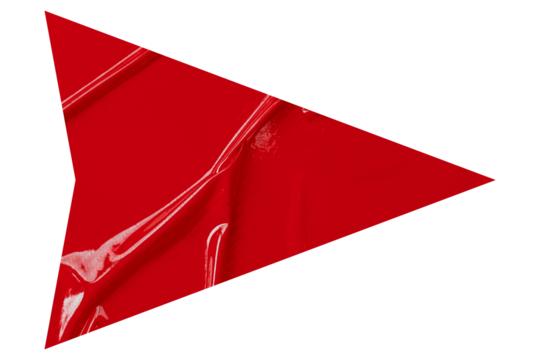 Red crumpled paper arrow isolated on transparent background