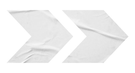 White crumpled paper arrow isolated on transparent background