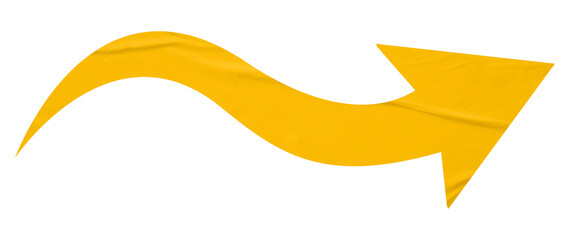 Yellow crumpled paper arrow isolated on transparent background