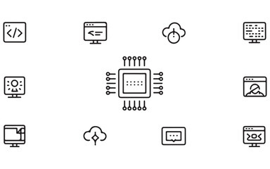 Minimalist Black and White Communication Technology Vector Icon Set for UI and Presentations