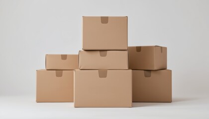 Stacked brown cardboard boxes on a neutral background.