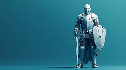 Naklejka premium Full body image of a silver knight with a sword