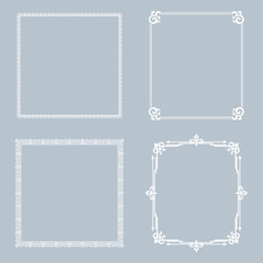 Set of decorative frames Elegant vector element for design in Eastern style, place for text. Floral gray and white borders. Lace illustration for invitations and greeting cards