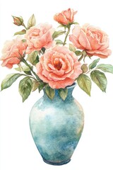 Obraz premium Watercolor Vase Illustration with Vintage Flowers in Isolated Setting