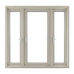 Beige three panel french door window isolated on transparent background