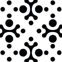 A seamless black and white pattern design featuring abstract geometric shapes and modern minimalistic elements. Ideal for use in backgrounds, wallpapers, textile prints, packaging, and web design. The