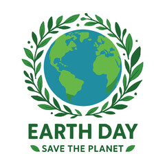 A creative and eco-friendly Earth Day logo design featuring a globe, green leaves, and clean typography. This vector logo symbolizes environmental awareness, nature protection, and sustainable living.