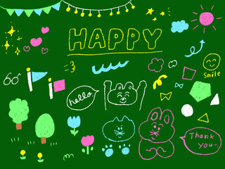 手描きイラストセット　黒板　チョークアート　落書き