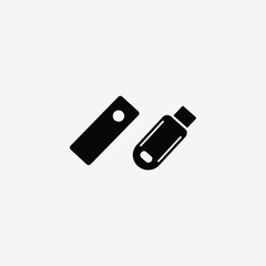 Set of 4 modern USB flash drive icons in black and white. Includes solid, outline, and detailed styles. Perfect for tech, UI, apps, and minimalist designs. Isolated on white background.