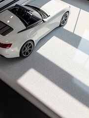 White convertible sports car on glossy garage floor