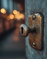 Close-up of Rusty Antique Door Knob and Keyhole