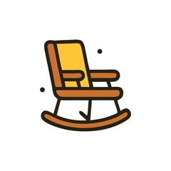 Simple, outlined illustration of a rocking chair with a yellow seat.