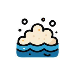 Stylized illustration of bubbly foam floating on blue water, with bubbles.