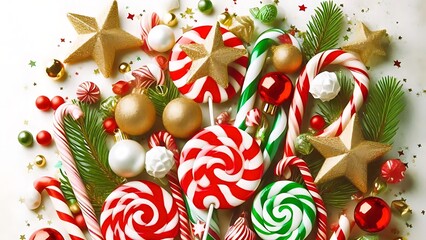 Festive Christmas Candy Canes Lollipops Ornaments and Stars