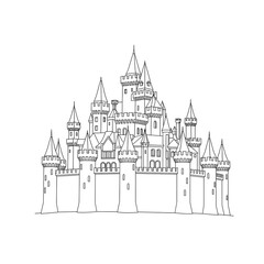 Obraz premium Detailed Line Art of Majestic Medieval Castle with Towers and Walls