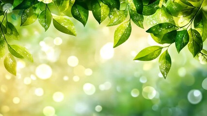 Fresh green leaves with water drops over the water , relaxation with water ripple drops concept , filmed on cinema slow motion camera - Powered by Adobe