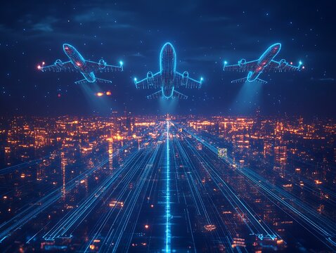 Ascending Aircraft Trajectory, rendered as a pastel minimalistic illustration, featuring simplified outlines of airplanes with delicate white contrails forming a gentle Stairway to Success Aviation 