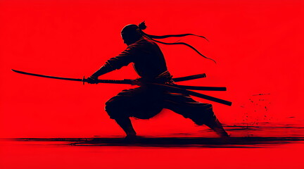 Fototapeta premium Ninja silhouette holding a katana sword